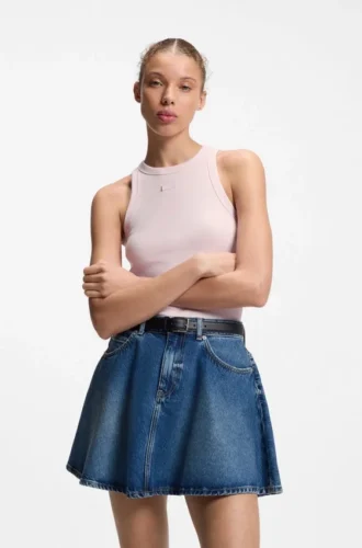 Tanktop aus Stretch-Baumwolle mit blauem Logo-Label