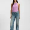 Tanktop aus Stretch-Baumwolle mit blauem Logo-Label