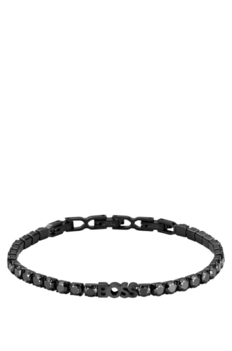 Tennisarmband mit schwarzer Kette und schwarzen Kristallen