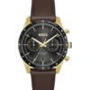 Tourmaster-Uhr in Goldoptik mit braunem Lederarmband