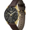 Tourmaster-Uhr in Goldoptik mit braunem Lederarmband