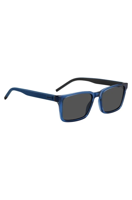 Transparent-blaue Sonnenbrille mit gemusterten Bügeln Transparent-blaue Sonnenbrille mit gemusterten Bügeln