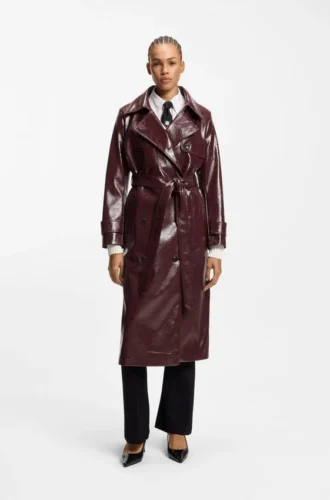 Trenchcoat aus Kunstleder mit Zweireiher-Verschluss