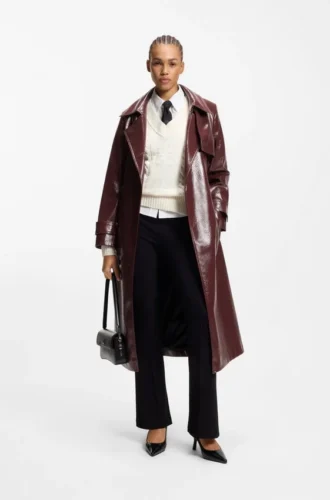 Trenchcoat aus Kunstleder mit Zweireiher-Verschluss