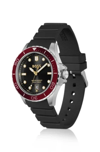 Troper-Uhr mit schwarzem Zifferblatt und Silikonarmband
