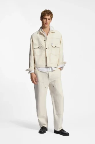 Truckerjacke in lockerer Passform aus ecrufarbenem Denim