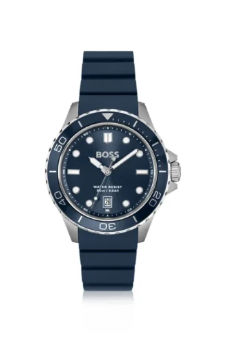 Uhr mit blauem Zifferblatt und Silikonarmband
