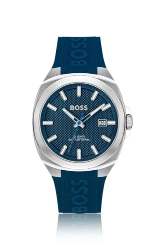 Uhr mit blauem Zifferblatt und Silikonarmband