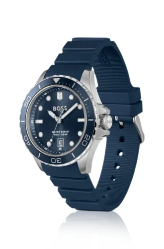 Uhr mit blauem Zifferblatt und Silikonarmband