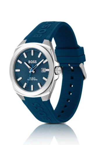 Uhr mit blauem Zifferblatt und Silikonarmband