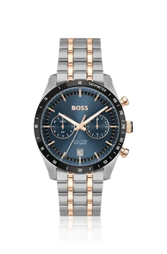 Uhr mit blauem Zifferblatt und zweifarbigem Armband
