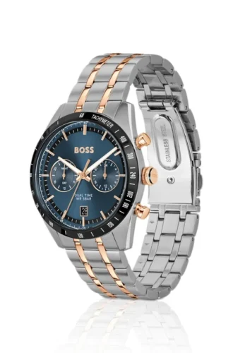 Uhr mit blauem Zifferblatt und zweifarbigem Armband