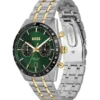 Uhr mit grünem Zifferblatt und goldfarbenem Armband