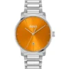 Uhr mit H-Glied-Armband und gebürstetem orangefarbenem Zifferblatt