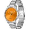 Uhr mit H-Glied-Armband und gebürstetem orangefarbenem Zifferblatt