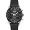 Uhr mit Lederarmband und schwarzem Zifferblatt