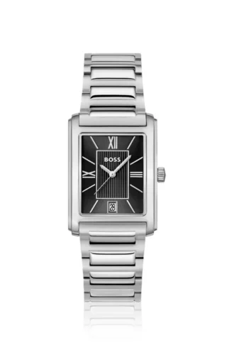 Uhr mit schwarzem Zifferblatt und goldfarbenem Armband
