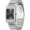 Uhr mit schwarzem Zifferblatt und goldfarbenem Armband