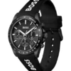 Uhr mit Silikonarmband und schwarzem Zifferblatt