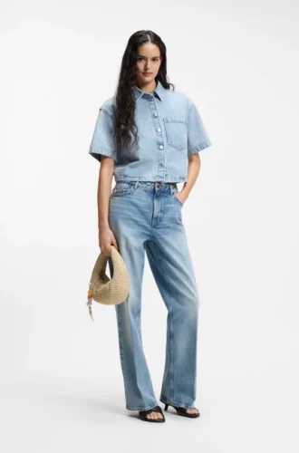 Weit geschnittene Jeans aus blauem Stretch-Denim