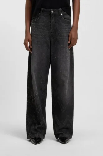 Weit geschnittene Jeans aus mit Kristallen verziertem Denim