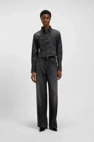 Weit geschnittene Jeans aus mit Kristallen verziertem Denim