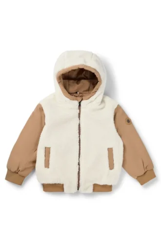 Wendbare Kapuzenjacke für Kinder aus Twill und Sherpa-Fleece