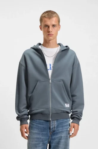 Zweilagiger Kapuzenpullover mit Reißverschluss aus Baumwollmischung