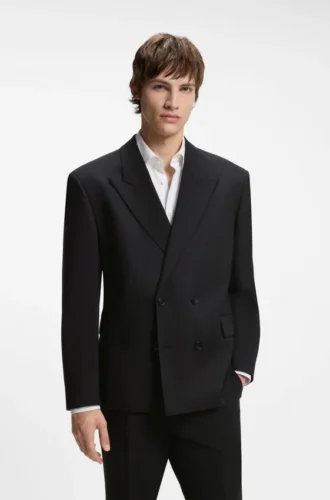 Zweireihiger Anzug aus Twill in Wollmischung