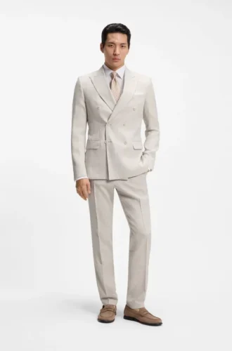 Zweiteiliger Slim-Fit-Anzug aus gestreiftem Leinen und Wolle