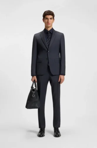 Zweiteiliger Slim-Fit-Anzug aus Schurwolle mit feinem Muster